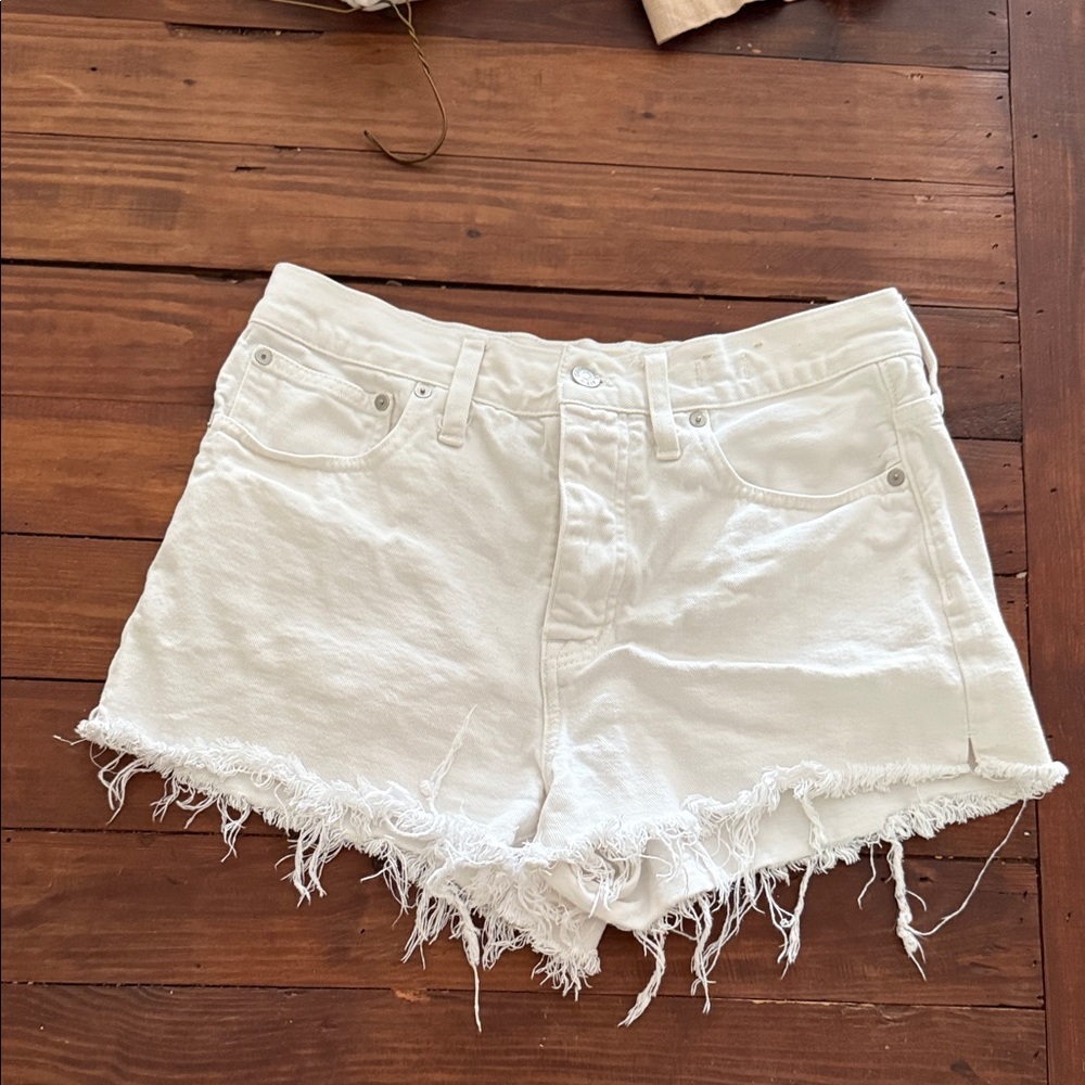 Madewell White Frayed Jean Shorts